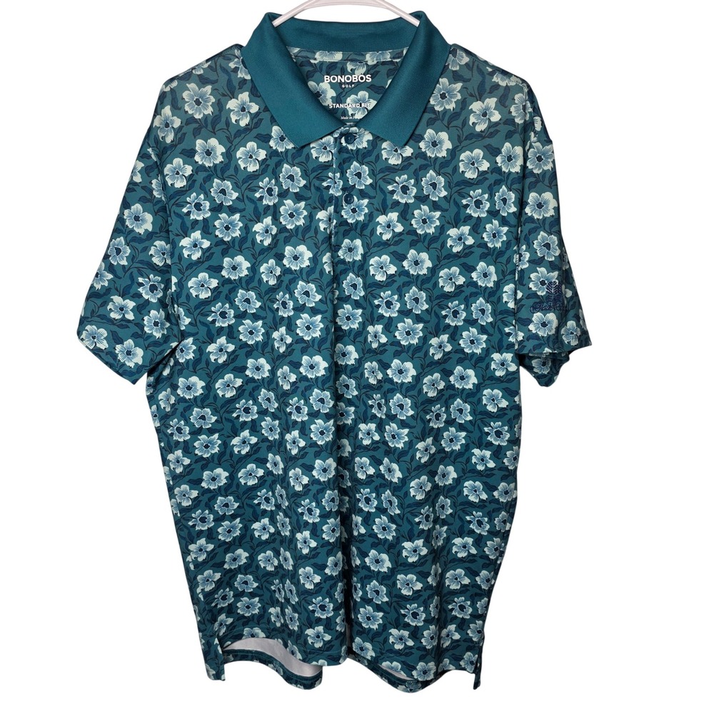 Bonobos Golf Mens Floral Polo Shirt Large Teal Blue Glade Springs Standard Fit